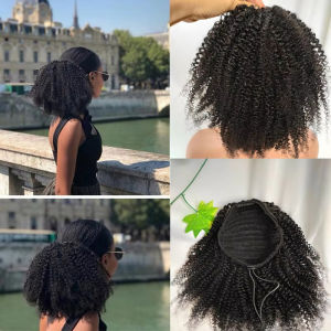 Tóc Đuôi Ngựa Xoăn Tự Nhiên Kiểu Afro Tóc Người Brazil Remy Nối Clip Dành Cho Phụ Nữ Da Đen Kiểu Buộc Dây Rút.