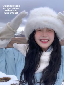 Northeast Cold Proof Hat Plush Bonnet Womens Imitation Rabbit Fur Bucket Hat 2024 Winter New Heattech Big Head Circumference Furry