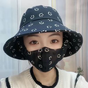 Summer Floral Sun Hat Fishing Cap UV Protection Wide Brim Outdoor Casual Hat for Women Tea Picking Face Mask Integrated