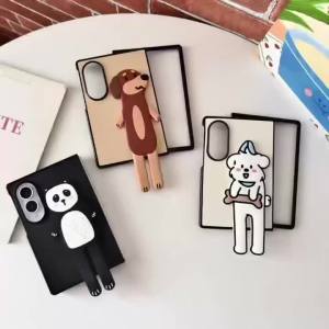 Cute 3D Cartoon Animal Foldable Stand Case For Samsung Galaxy Z Fold 8 Ultra 7 6 5 4 Fold8 Holder Shockproof Flip Back PC Cover