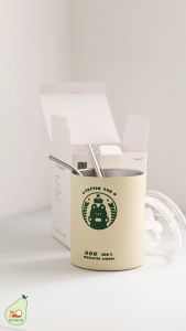 Ly giữ nhiệt bình giữ nhiệt chất liệu thép không gỉ Ice Americano in hình gấu hoạ tiết dễ thương giữ nóng lạnh kèm ống hút nhỏ gọn phù hợp đi học đi làm