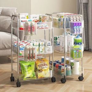3/4 Layer Movable Storage Trolley With Wheel Multifunction Storage Rack Advanced texture Trolley Racks Home Kitchen Rack Movable cart