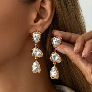 IngeSight.Z Vintage Elegant imitation Pearl Waterdrop Tassels Earring Women Charm Geometric Pendant Earring Jewelry Wedding Gift