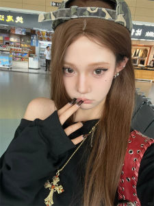 Gold Rhinestone Cross Long Necklace Cool Sweet Style Dual Layer Clavicle Chain Y2K Punk Spicy Girl Fashion Jewelry Accessory