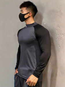 เสื้อยืดคอตั้งแขนยาวแห้งเร็วสำหรับออกกำลังกายในช่วงฤดูใบไม้ร่วงและฤดูหนาว ผ้าโพลีเอสเตอร์ ระบายอากาศได้ดี เสื้อออกกำลังกายสำหรับผู้ชาย