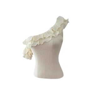 YUEZHONGWEI | French Style One Shoulder Ice Silk Knitted Vest Women Summer Outdoor Wear Slim Fit Shoulder Exposure Short Top