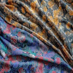 Fashion Oil Painting Style Jacquard Yarn-dyed Fabric Sewing Handmade DIY Clothing Puff Sleeve Dress