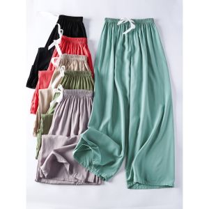 กางเกงขายาวผ้าคอตตอนเอวสูงทรงหลวม ทรงหลวม กางเกงขายาวผ้าคอตตอนผสมโพลีเอสเตอร์ ทรงหลวม สไตล์ฤดูร้อน