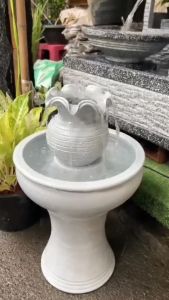 น้ำพุน้ำผุดตกแต่งบ้านและสวน*แถมปั๊ม* สไตล์มินิมอลสีเทาวินเทจ