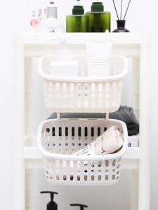 Locaupin Plastic Hanging Baskets Organizer with Hooks Bathroom Organizing Basket for Home Kitchen Bathroom