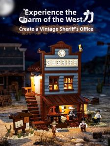 Funwhole | Light-up Sheriff Office Streetscape Building Blocks Desktop Decorations