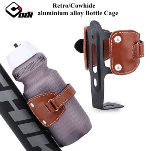 Bicycle water bottle holder retro cowhide leather mountain bike water bottle holder adjustable mountain bike water bottle holder suitable for folding mountain bikes