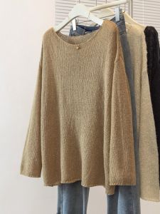 Áo Len Dệt Kim Dài Tay Màu Kaki Rộng Rãi Cho Nữ Mùa Thu Đông Áo Khoác Ngoài Thường Ngày Mềm Mại Có Chi Tiết Sequin