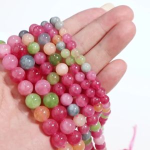 6/8/10mm Colorful Tourmaline Beads Round Crystal Natural Stone Beads Loose Spacer Bead For DIY Jewelry Making Necklace Bracelet