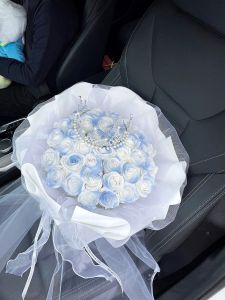 Everlasting Ice Crushed Blue Rose Soap Flower Bouquet for Graduation Birthday Valentines Day Gift for Girlfriend Best Friend