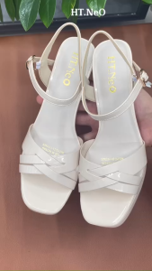 ( Mẫu Mới ) Sandal Nữ Đế Đúp Thời Trang HT.NeO Da Phủ Bóng Êm Mềm Cao Cấp  Thiết Kế Quai Ngang Đan Chéo  Gót Cao 10cm  Kiểu Dáng Classic Sang Trong  Lịch Thiệp