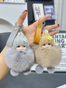Real Fox Fur Ball Pendant Cute Plush Sleeping Doll Baby Car Keychain Bag Pendant Accessories Lovely Animal Shaped Gadget