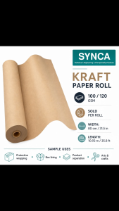 SYNCA Kraft Paper Roll 100/120 GSM Brown Wrapping & Craft Paper 80 cm x 10.92 m Recycled Packing