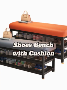 Metal Shoe Bench / Shoe Rack Stool PU Seat Household Shoe Stool Bench
