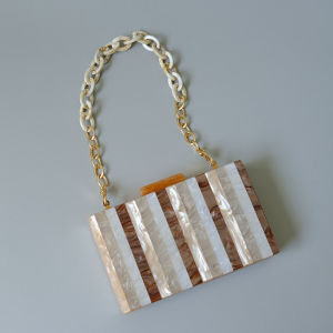 New Trendy Bag Fashion Women Handbag Beige Striped Acrylic Luxury Party Prom Evening Bag Woman Luxury Wedding Box Chain Clutch Purse