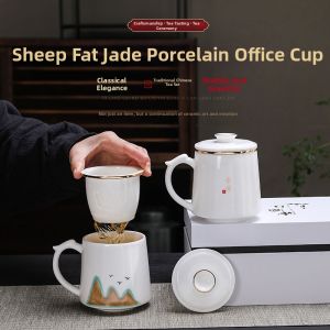 White Porcelain Tea Filtering Separation Mug with Lid