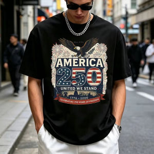 Vintage American Flag 250th Anniversary T-Shirt Men We The People Print Casual Short Sleeve Patriotic Tee for 4th of July