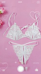 4สี ขายเป็นชุด เซตชุดชั้นในน่ารักเเบบบิกินี่ลูกไม้ ฟรีไซส์ 40-60kg Set DZK