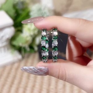 Huitan Brilliant Green/Blue Cubic Zirconia Big Hoop Earrings for Women Luxury Trendy Wedding Accessories Modern Fashion Jewelry
