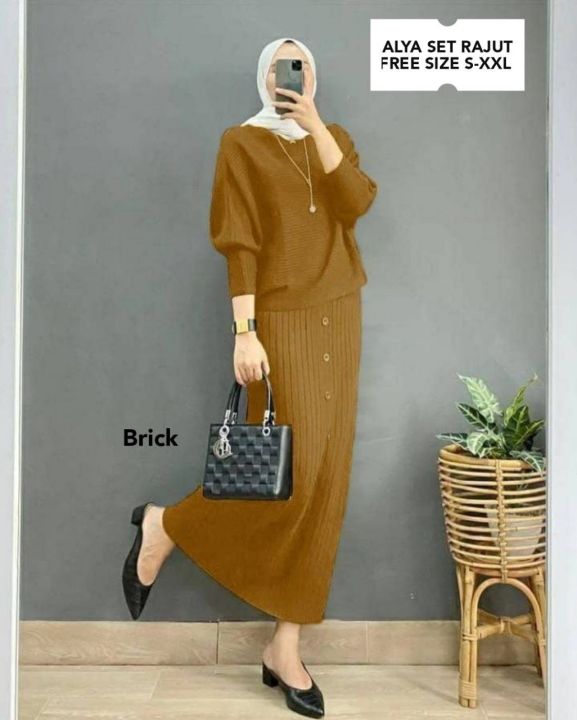 🌹SET SKIRT ALYA~SET 2 IN 1 BLOUSE & SKIRT KNIT FIT S TO XL-SET KNIT ...