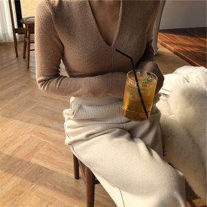 Áo Len Dệt Kim Cổ Chữ V Ôm Vừa Vặn Thời Trang Thu Đông Mới Cho Nữ Áo Len Dệt Kim Dài Tay Mềm Mại Thoải Mái Thoáng Khí