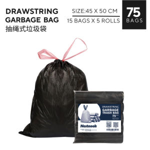 [SG READY STOCK] Drawstring Garbage Bag 75Pcs Trash Bag Rubbish Bag Plastic Bag Dustbin Drawstring Trash Bag