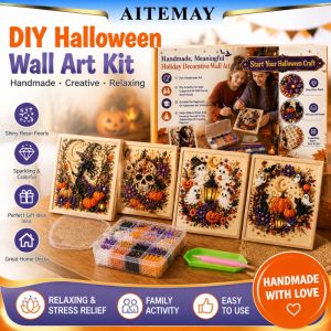 Aitemay Halloween DIY Pearl Art Kit - 3D Diamond Painting Craft for Cute Ghost Home Decor Family Activity Gift