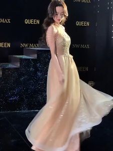 High Cost-Performance Starry Sky Evening Dress & Beaded Sleeve Halter Neck A-line Dresses