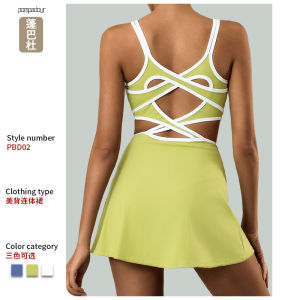Export Sports Dress Female Spring and Summer Cross Back Shaping Safety Running Fitness Net Badminton Sports Dress