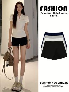 LANMENGYA | Black A-Line Waist Drawstring Butt-Lift Shorts