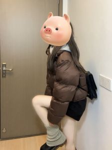 Retro American Coffee Bread down Cotton Jacket Women Winter Thick Warm Stand Collar Short Cotton Coat Korean Style Loose Fit