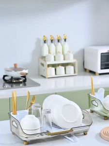 Large Capacity Dish Rack Plate Storage Organizer Kitchen Dish Rack Space Saving Plate Drying Rack Clear Kitchen Draining Rack for Chopsticks Bowl Plate Spoon