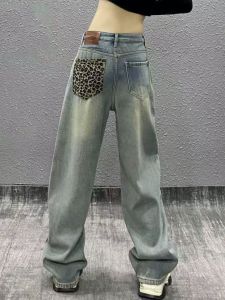 High Waist Loose Fit Straight Leg Jeans Womens Autumn New Style Pocket Design Slimming Casual Blue Denim High Wear Resistance