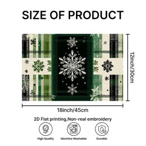 VIKAMA 2/4/6PCS Christmas Plaid Placemats Heat Resistant Washable Non Slip Dining Table Mats Kitchen Home Decor