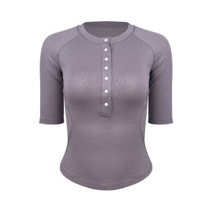 DRUR | Slimming Yoga Top Mid-Sleeve Henry Collar for Summer
