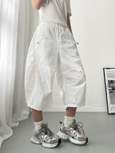 plus Size White Ice Silk Quick Dry Thin Seven-Foot Pants Summer Slimming Sporty Wide Leg Pants Transparent High Waist Trousers