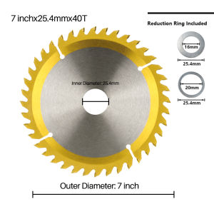 XCAN 1pc 7 inch Circular Saw Blade 180mm 40T Carbide Wood Cutting Disc Titianium Coated TCT Saw Blade for Woodworking