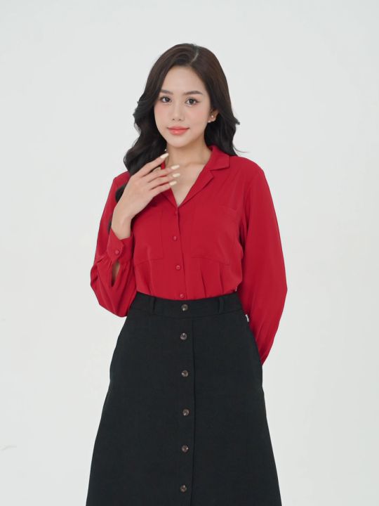 Áo sơ mi nữ YODY tay dài, thiết kế suông trẻ trung, thanh lịch, túi ốp cổ ve SMN6176