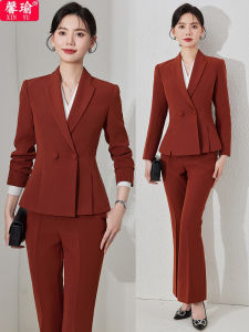 XINYU | Women Autumn Winter Office Wear Brick Red Suit Set