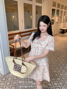 MASISI | Đầm Dáng Rộng Tay Ngắn Cổ Tròn Viền Ren Hoa