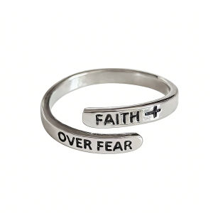 Religious Silver Color Cross Faith Over Fear Ring Adjustable Wrap Rings For Women Jewelry Gifts