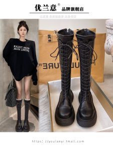 Womens Thick Bottom Knee High Boots Autumn Winter Fashion Knight Martin Style British Style Single Boot round Toe Zipper Closure
