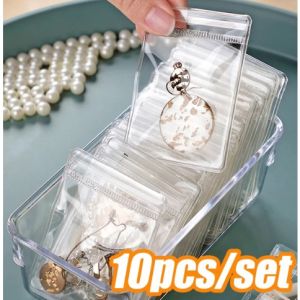 10ชิ้น/เซ็ตเครื่องประดับพีวีซีใสขนาดเล็กกระเป๋ากันน้ำป้องกันการเกิดออกซิเดชันถุงซิปล็อคสร้อยคอต่างหูห้อยระย้า