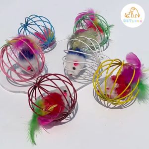 【PETZOOM】Cat mouse toy chasing toy plush mouse in cage pet interactive cat toy supplies