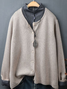 เสื้อสเวตเตอร์ถักคอวีแขนยาวหลวมๆ สไตล์วินเทจ แจ็คเก็ตผ้าขนสัตว์ทรงสลิมฟิตสำหรับผู้หญิง ฤดูใบไม้ผลิและฤดูใบไม้ร่วง